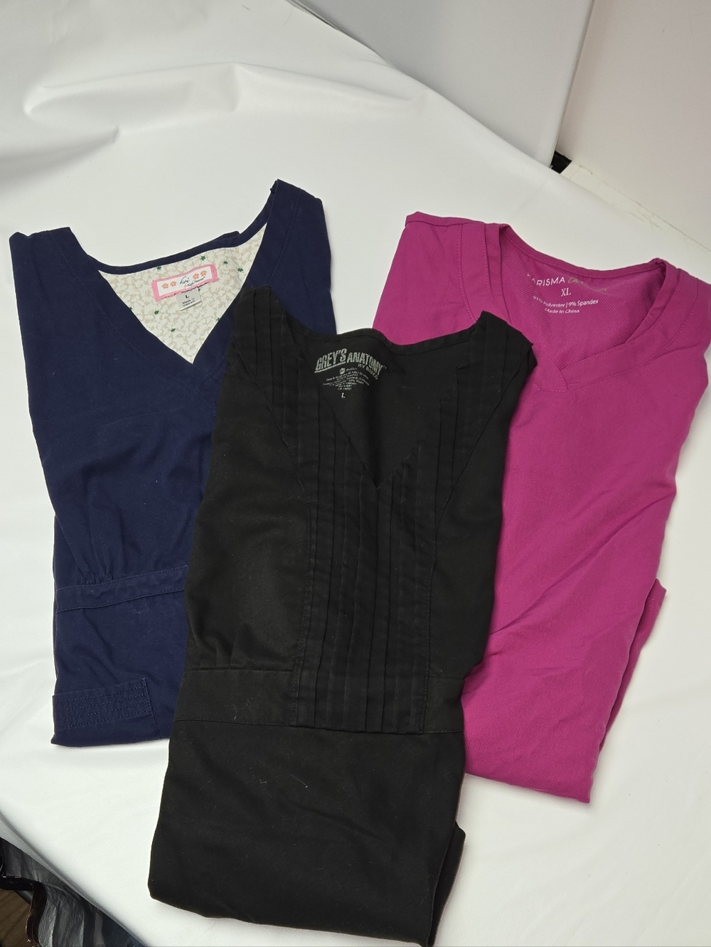 Lot Of 3 Pink, Blue, Black Women's V-Neck Scrub Tops-Grays, Karisma, Koi